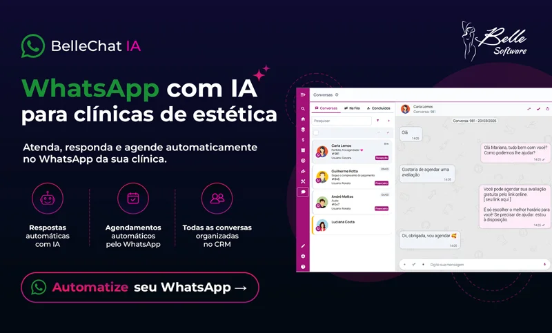BelleChat IA: WhatsApp com inteligência artificial para clínicas de estética, com automação de atendimento, respostas, agendamentos e integração com CRM.